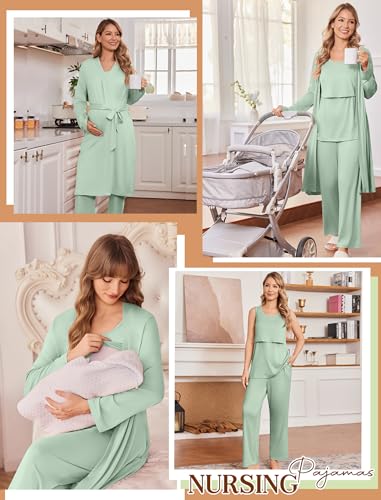 Maternity Sets Labor and Delivery Gown Postpartum Essentials Nursing Pajama - color: Light Green, size: Small