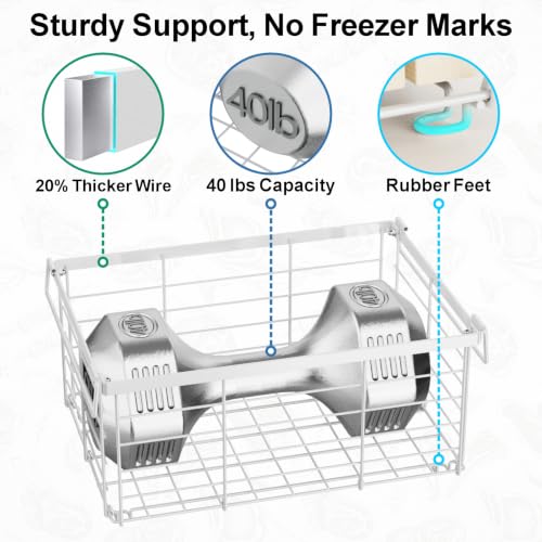 iSPECLE Freezer Organizer Bins - Wire Baskets for Frozen Food, 3 Pack White - color: Large White-3 Pcs