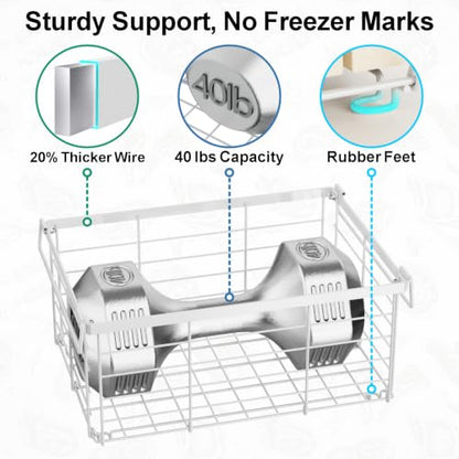 iSPECLE Freezer Organizer Bins - Wire Baskets for Frozen Food, 3 Pack White - color: Large White-3 Pcs