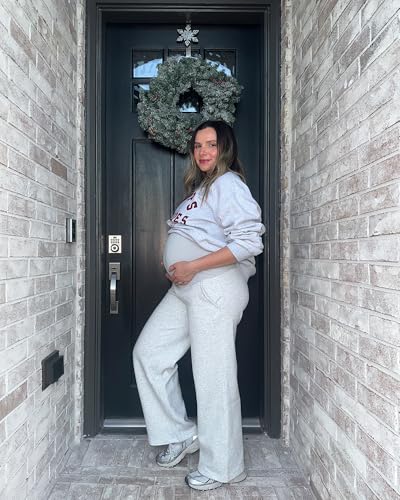 G4Free Flurrylux Fleece Lined Maternity Wide Leg Pants Pregnancy Sweatpants - color: Light Heather, size: Large