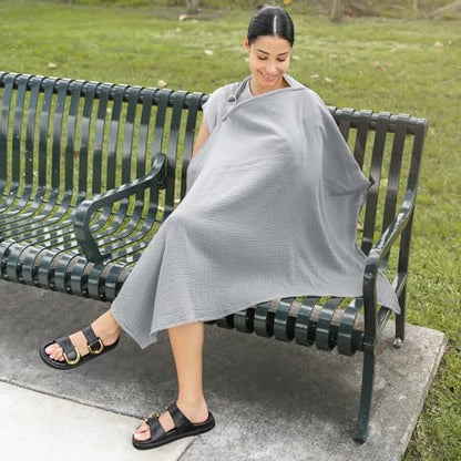 Comfy Cubs Muslin Nursing Cover - Muslin Breastfeeding Cover Heather Blue - color: Heather Blue
