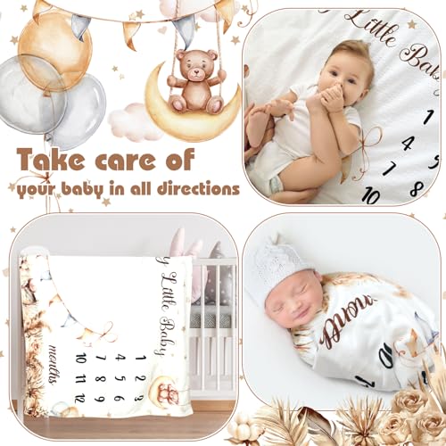 Mindsoft Boho Sleeping Bear Baby Monthly Milestone Blanket, 40'' x 50''