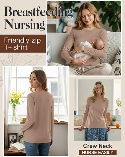 Women's Cotton Modal Maternity Nursing Tops - color: Khaki, size: X-Large