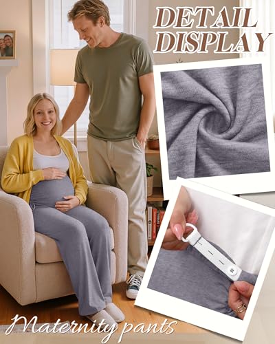 Neer 3 Pack Women's Maternity Lounge Wide Leg Pants - color: Light Gray, Dark Gray, Black, size: Large