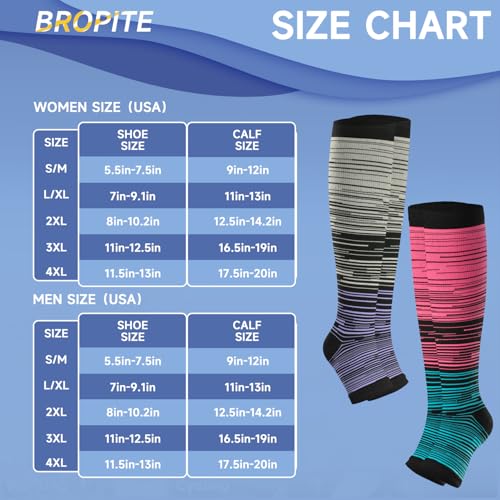 bropite Open Toe Compression Socks for Women，3 Pairs Toless Knee-High Socks - color: B-stripe Open, size: Small-Medium