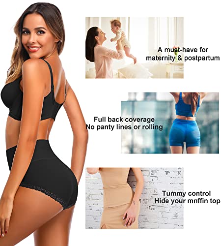 Women's Cotton Underwear,Ladies Soft Stretch Tummy Control Comfy No Muffin Panties Boyshorts - color: Black, size: Medium