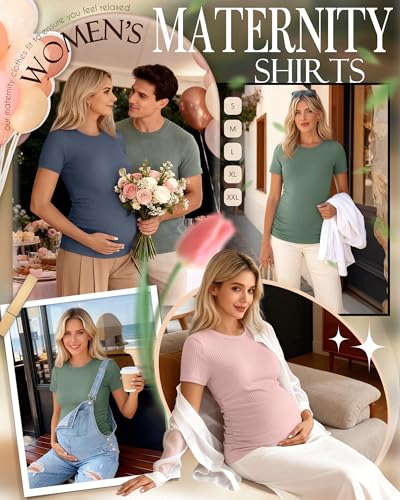 Ficerd 3 Pack Women's Short Sleeve Maternity Shirts - color: Light Green, Light Pink, Haze Blue, size: Small