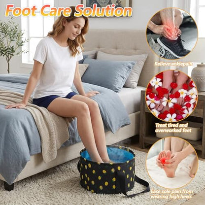 Foldable Bucket for Soaking Feet, Portable Foot Bath Tub Spa Basin - color: Black