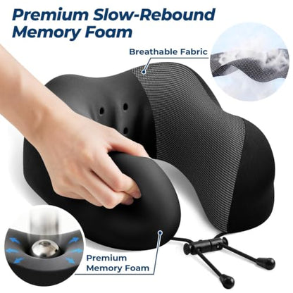 ExploreBliss Travel Pillow, Memory Foam Neck Pillow Airplane, Black - color: Black