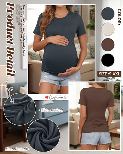 Huukeay 4 Pack Women's Short Sleeve Maternity Tops - color: Black, Dark Gray, Cream, Coffee, size: Small