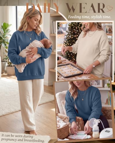Locoowai 2 Pack Women's Oversize Nursing Sweatshirts - color: Apricot, Haze Blue, size: XX-Large