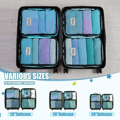 7 Pcs Packing Cubes for Travel Days of Week, Blue, M - color: Blue, size: M