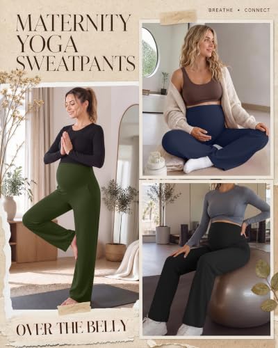 3 Pack Women's Maternity Yoga Pants with Pockets - color: Army Green, Navy Blue, Black, size: Small