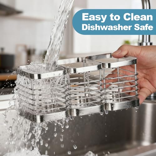 Utensil Holder, Stainless Steel Utensil Drying Rack for Kitchen Counter - color: 3 Small, Silver