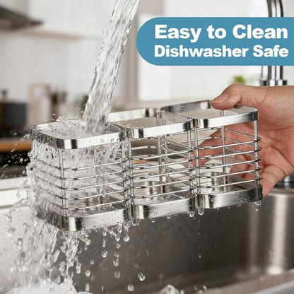 Utensil Holder, Stainless Steel Utensil Drying Rack for Kitchen Counter - color: 3 Small, Silver