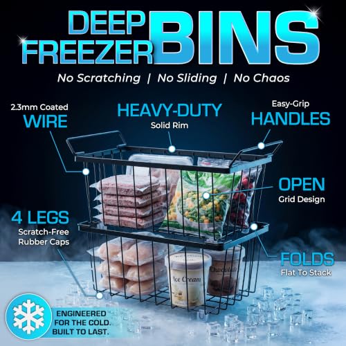 Freezer Organizer Bins 4-Pack, Fits Most 5–7 Cu. Ft. - Black - color: Black