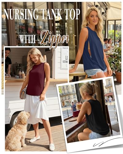3 Pack Women's Nursing Tank Tops - color: Burgundy Red, Navy Blue, Black, size: Large