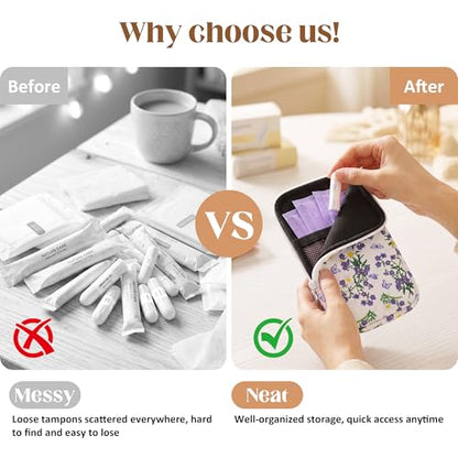 2PCS Tampon Holder Zipper Pouches Portable Period Bags - color: Floral
