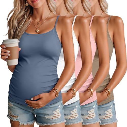 4 Pack Maternity Tank Tops - color: White, Gray-blue, Pink, Khaki, size: X-Large