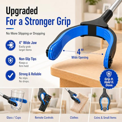 32" Grabber Reacher Tool, 4" Wide Jaw, 360° Rotating Head & Magnetic Tip