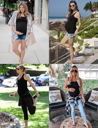 Peauty "Long Enough to Cover Hip Maternity Side Ruch Tank Tops/Basic Maternity Tops for Summer Casual Wear (S-3XL) - color: Black, size: Medium