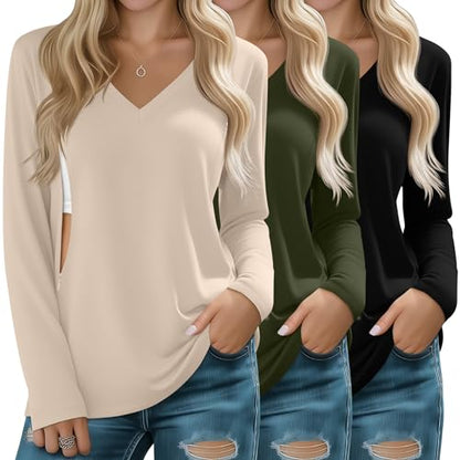 Huukeay 3 Pack Maternity Nursing Tops Breastfeeding Shirts - color: Black, Army Green, Light Khaki, size: X-Large