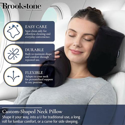 Brookstone Free Form Travel Pillow Lightweight Flexible Memory Foam Pillow - color: Black