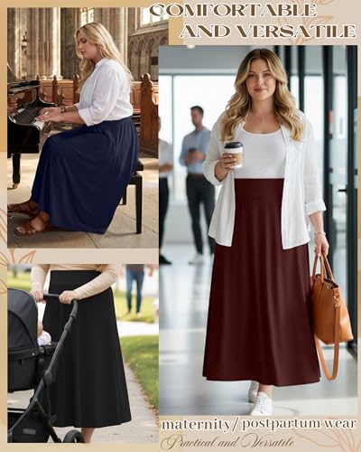 3 Pack Women's Plus Size Maxi Skirts - color: Black, Navy Blue, Burgundy, size: 5X-Large