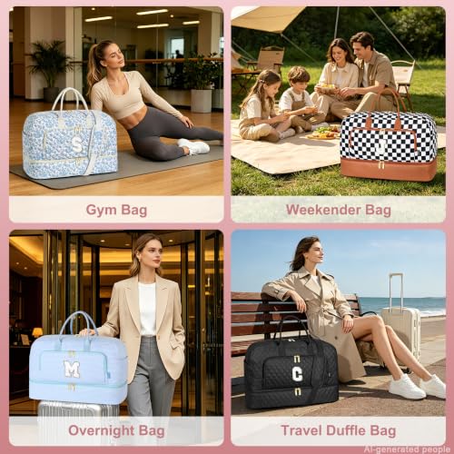 TIBES Birthday Graduation Gift for Her, Initial Weekender Bag for Women 45L - color: Black Diamond Quilted, style: L