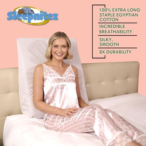Sleepnitez 8" Wedge Pillow Cover, 100% Egyptian Cotton Sateen, Light Gray - color: Light Gray