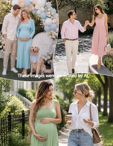 2 PCS Maternity Dress with Cardigan Set, Tank Maxi Pregnancy Dresses - color: Blush Pink, size: Large
