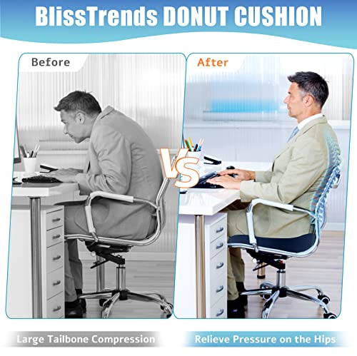 BlissTrends Donut Pillow Seat Cushion, Memory Foam Lifting Cushions(Blue) - color: Blue, size: Large