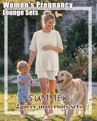 Huukeay 2 Pack Women Maternity Set Pregnancy Outfits - color: Mint Green, Cream, size: Medium