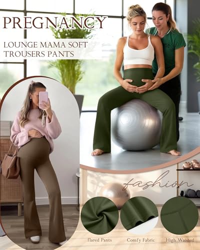 3 Pack Maternity Over The Belly Flared Leggings Pants - color: Coffee, Army Green, Black, size: Small