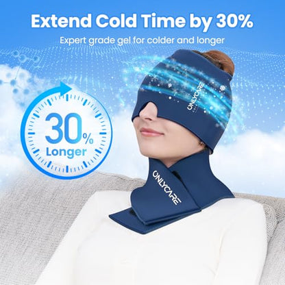 ONLYCARE Migraine Relief Cap & Neck Ice Pack Wrap Gel Set, Headache Relief - color: Blue