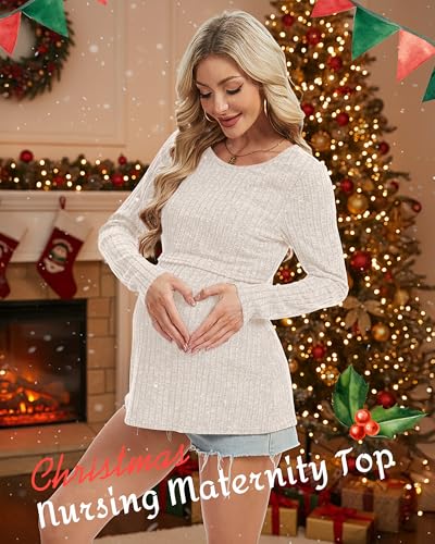 Cutecrop 3 Pack Women Maternity Tops Long Sleeve Pregnancy Shirts Double Front Layer Nursing Breastfeeding Postpartum Clothes - color: Black/Khaki/Coffee, size: X-Large