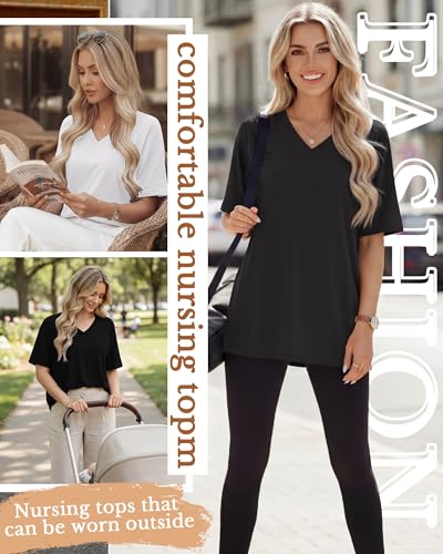 4 Pack Women's Nursing Short Sleeve Shirts - color: White, Light Gray, Dark Gray, Black, size: Large