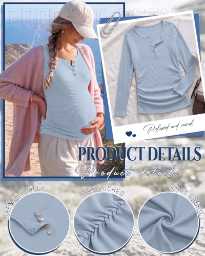 Women's Maternity Long Sleeve Shirt Pregnancy Top - color: Gray Blue, size: Large