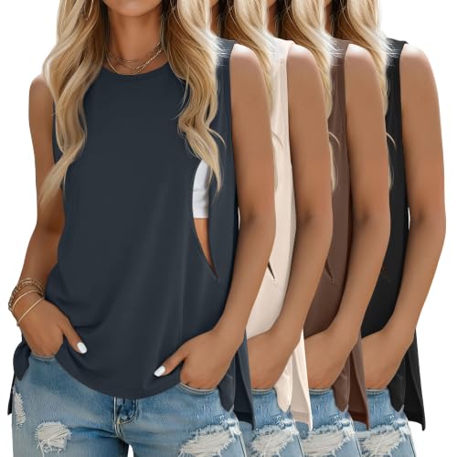 4 Pack Nursing Breastfeeding Tank Tops - color: Charcoal Gray, Cream, Brown, Black, size: Small