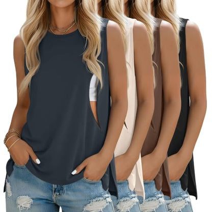 4 Pack Nursing Breastfeeding Tank Tops - color: Charcoal Gray, Cream, Brown, Black, size: Large