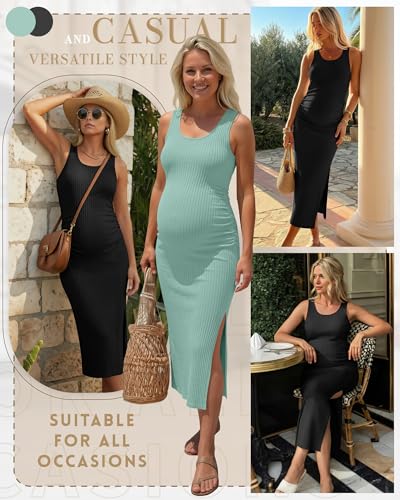 2 Pack Womens Split Long Maternity Dress - color: Lake Blue, Black, size: XX-Large