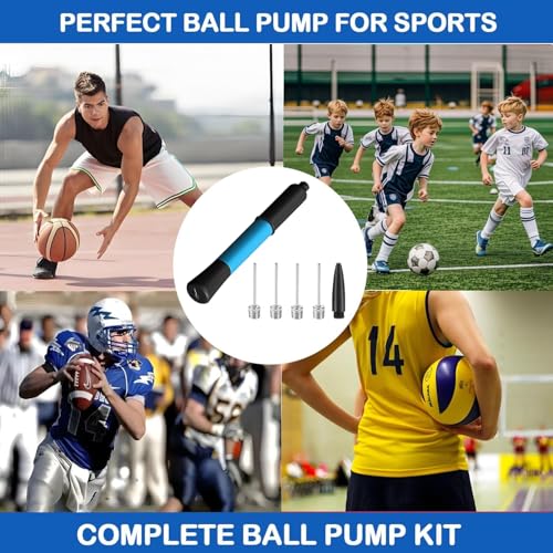 Ball Pump with Needle Storage, 5 Needles & Extension Hose for Sports Balls - color: Blue