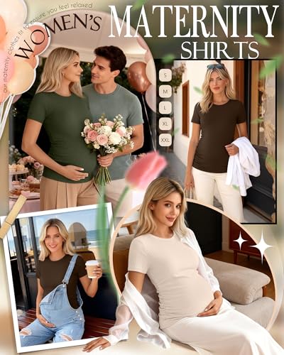 Ficerd 3 Pack Women's Short Sleeve Maternity Shirts - color: Coffee, Apricot, Army Green, size: Medium
