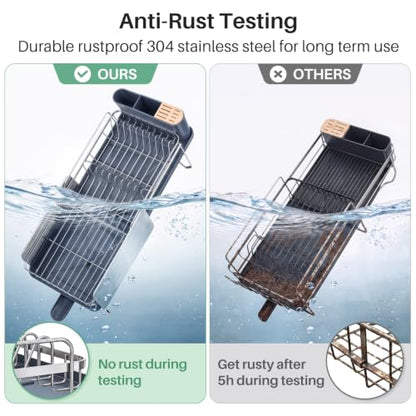 Stainless Steel Dish Drying Rack for Kitchen Counter, Expandable, Silver - color: Silver