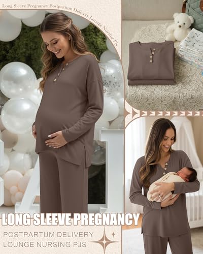 Women's Maternity Pajamas Sets - color: Coffee, size: Large