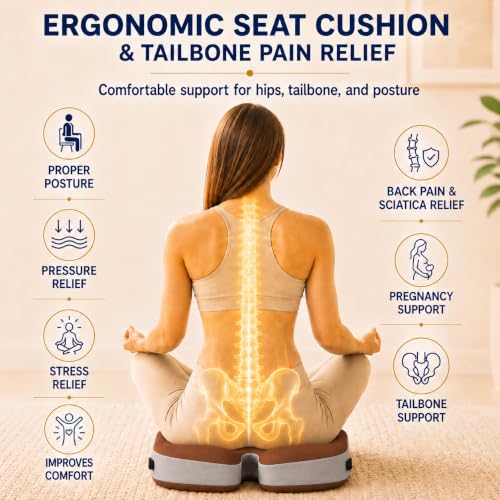 Memory Foam Ergonomic Seat Cushion for Office Chairs Pain Relief - color: Brown Mesh