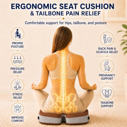 Memory Foam Ergonomic Seat Cushion for Office Chairs Pain Relief - color: Brown Mesh