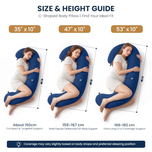TranquilRelax C Shaped Body Pillow for Side Sleepers, Navy Blue-53"*10" - color: Navy Blue, size: 53*10 in