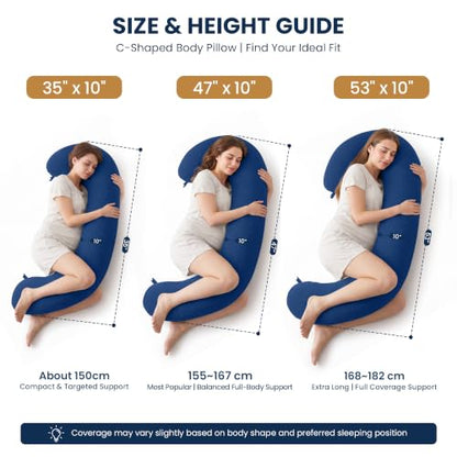 TranquilRelax C Shaped Body Pillow for Side Sleepers, Navy Blue-53"*10" - color: Navy Blue, size: 53*10 in