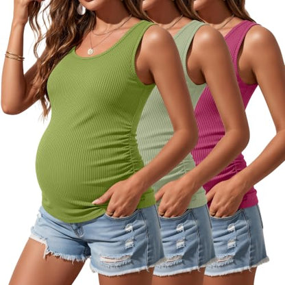 Riyiper 3 Pack Women's Maternity Tank Tops - color: Rose Red, Light Green, Avocado, size: Large